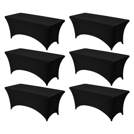 6-Pack Fitted Spandex Tablecloths for 6-Ft Tables, Black