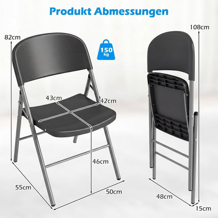 6-Pack Folding Chairs, Metal & Plastic, 150kg Capacity, Grey