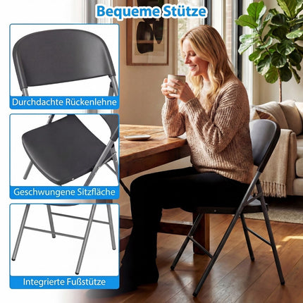 6-Pack Folding Chairs, Metal & Plastic, 150kg Capacity, Grey