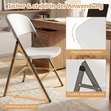 6-Pack Folding Chairs, Metal & Plastic, 150kg Capacity, White