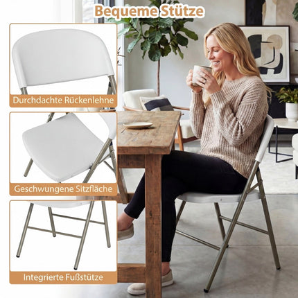 6-Pack Folding Chairs, Metal & Plastic, 150kg Capacity, White