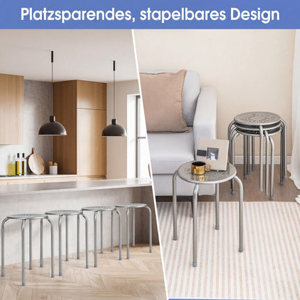 6-Pack Stackable Daisy Design Metal Stools – Grey
