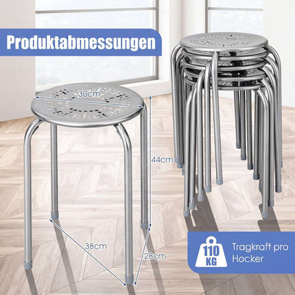 6-Pack Stackable Daisy Design Metal Stools – Grey