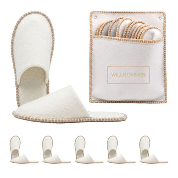 6 Pairs Beige Felt Guest Slippers with Storage Bag