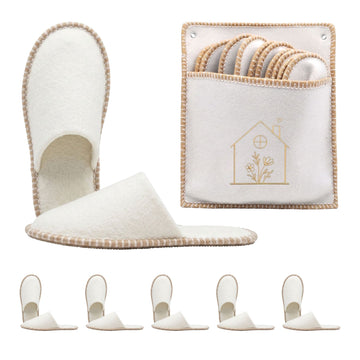 6 Pairs Beige Felt Guest Slippers with Storage Bag