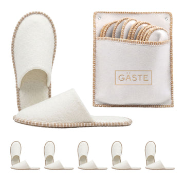 6 Pairs Felt Guest Slippers with Storage Bag, Beige