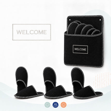 6 Pairs Felt Guest Slippers with Storage Bag