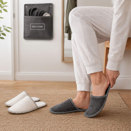 6 Pairs Felt Guest Slippers with Storage Bag