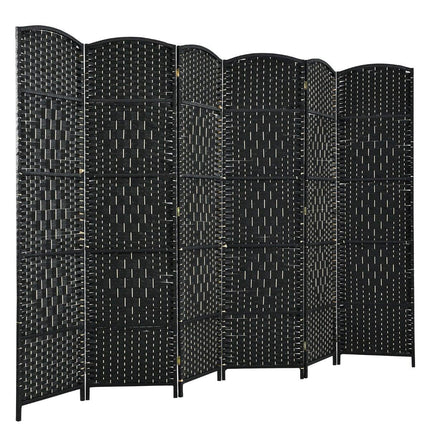6-Panel Black Room Divider, Paper Fiber & Poplar Frame