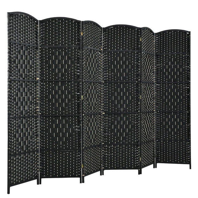 6-Panel Black Room Divider, Paper Fiber & Poplar Frame