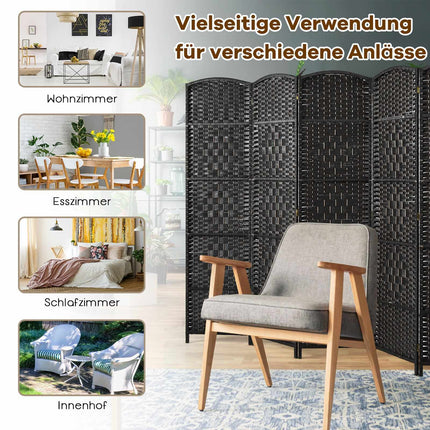 6-Panel Black Room Divider, Paper Fiber & Poplar Frame