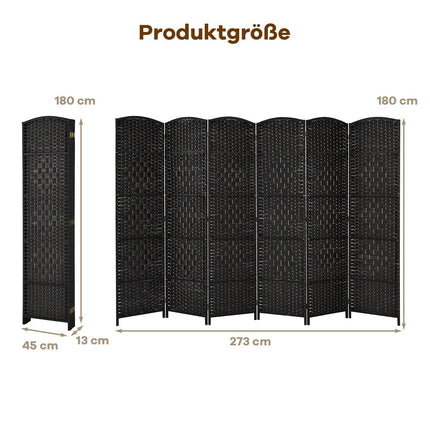6-Panel Black Room Divider, Paper Fiber & Poplar Frame
