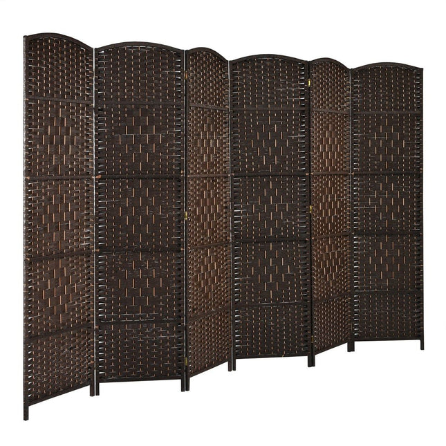 6-Panel Brown Room Divider, Paper & Poplar Wood Frame