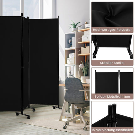 6-Panel Folding Room Divider with Lockable Wheels, 172cm