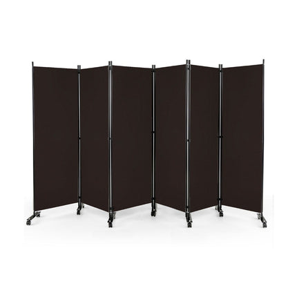 6-Panel Folding Room Divider with Lockable Wheels, Brown