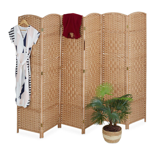 6-Panel Natural Folding Room Divider