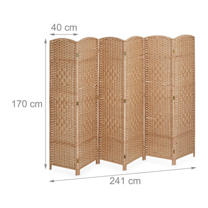 6-Panel Natural Folding Room Divider