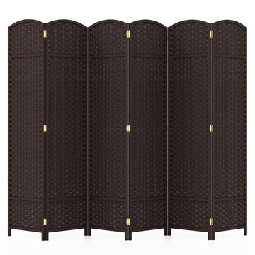 6-Panel Room Divider, Handwoven Texture, Solid Wood Frame
