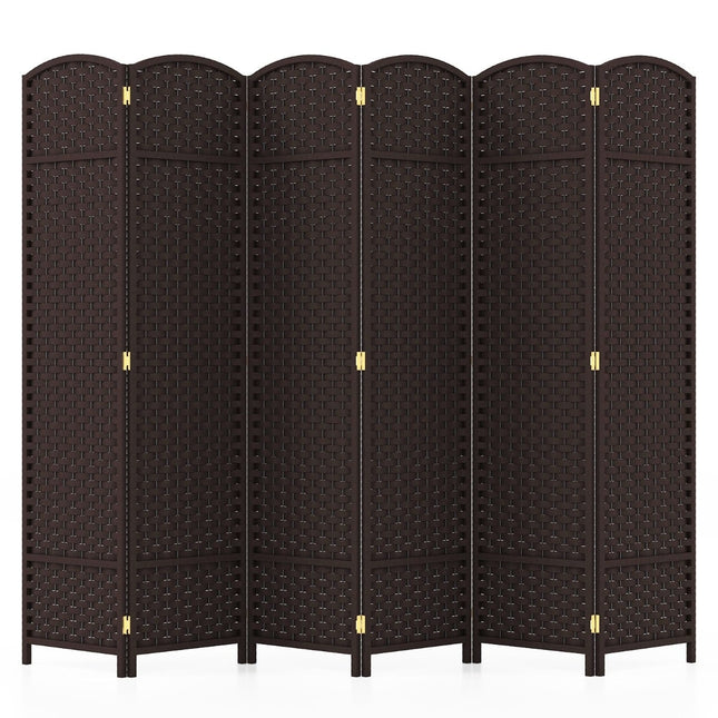 6-Panel Room Divider, Handwoven Texture, Solid Wood Frame