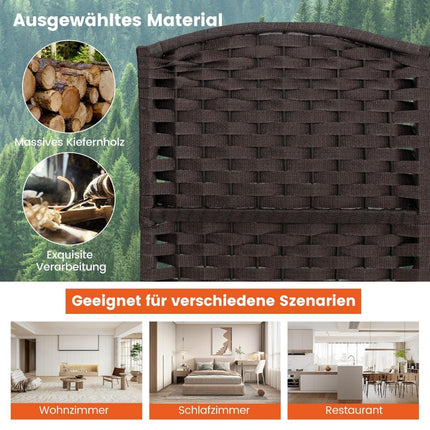 6-Panel Room Divider, Handwoven Texture, Solid Wood Frame