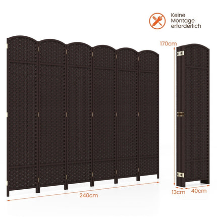 6-Panel Room Divider, Handwoven Texture, Solid Wood Frame