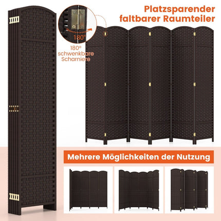 6-Panel Room Divider, Handwoven Texture, Solid Wood Frame