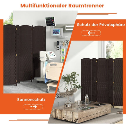 6-Panel Room Divider, Handwoven Texture, Solid Wood Frame