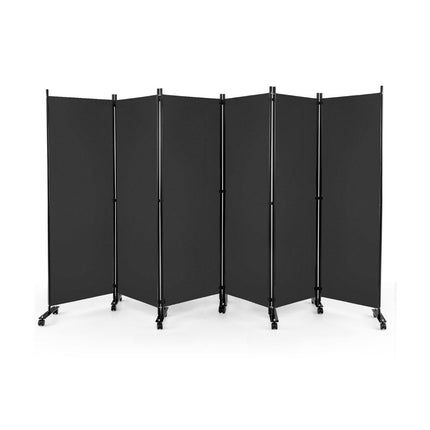 6-Part Foldable Room Divider 172 cm High Privacy Screen with Lockable Wheels Gray