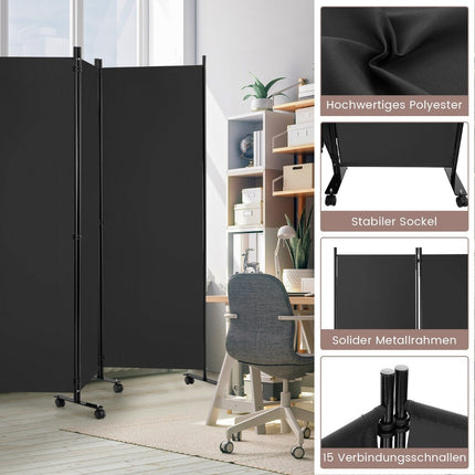 6-Part Foldable Room Divider 172 cm High Privacy Screen with Lockable Wheels Gray