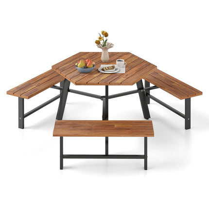 6-Person Acacia Wood Picnic Table Set with Umbrella Hole