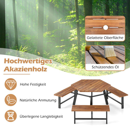 6-Person Acacia Wood Picnic Table Set with Umbrella Hole