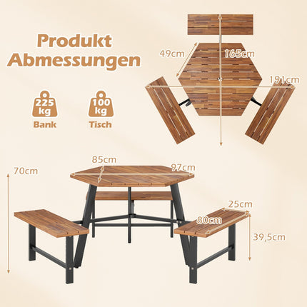 6-Person Acacia Wood Picnic Table Set with Umbrella Hole
