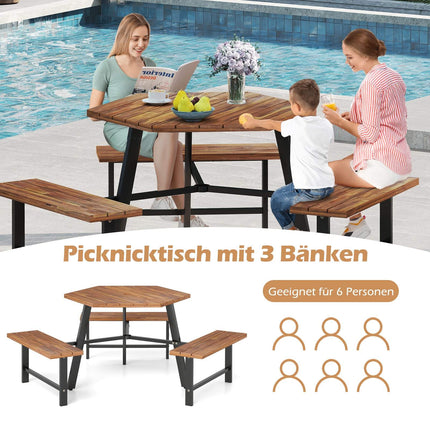 6-Person Acacia Wood Picnic Table Set with Umbrella Hole