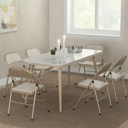 6-Piece Folding Chairs Set, Steel Frame, Linen Look, Beige