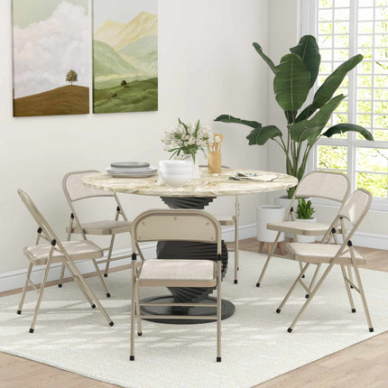 6-Piece Folding Chairs Set, Steel Frame, Linen Look, Beige