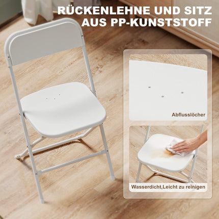 6-Piece Folding Chairs, White, Steel Frame, Drain Holes
