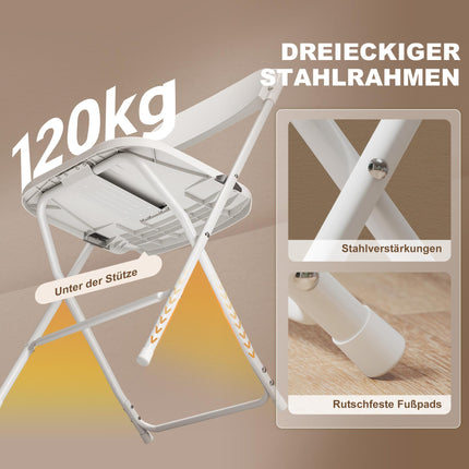 6-Piece Folding Chairs, White, Steel Frame, Drain Holes