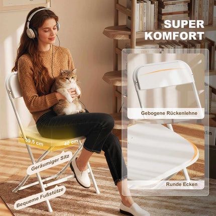 6-Piece Folding Chairs, White, Steel Frame, Drain Holes