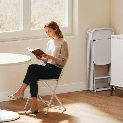 6-Piece Folding Chairs, White, Steel Frame, Drain Holes