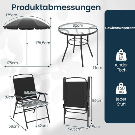 6-Piece Outdoor Dining Set with Umbrella & Folding Chairs