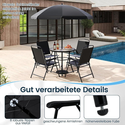 6-Piece Outdoor Dining Set with Umbrella & Folding Chairs