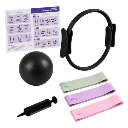 6-Piece Pilates Set: Ring, Ball, Bands – Black