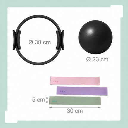 6-Piece Pilates Set: Ring, Ball, Bands – Black