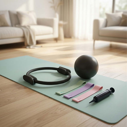 6-Piece Pilates Set: Ring, Ball, Bands – Black
