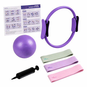 6-Piece Pilates Set: Ring, Ball, Bands – Various Colors