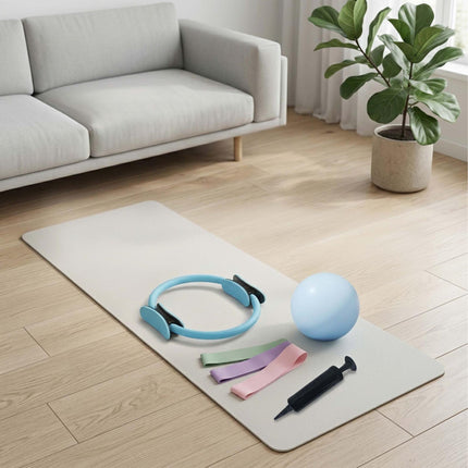 6-Piece Pilates Set with Ring, Ball, Bands – Blue
