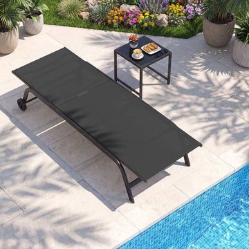 6-Position Outdoor Chaise Lounge Set with Wheels & Table
