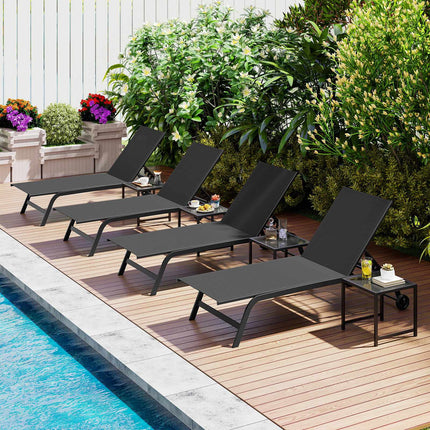 6-Position Outdoor Chaise Lounge Set with Wheels & Table