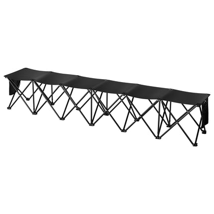 6-Seat Portable Folding Bench, Side Pockets, Carry Bag, Black