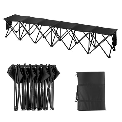 6-Seat Portable Folding Bench, Side Pockets, Carry Bag, Black